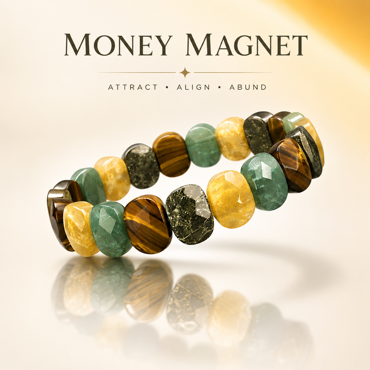 Money Band – Green Aventurine, Pyrite, Tiger Eye & Citrine Natural Stone Stretch Bracelet for Men & Women
