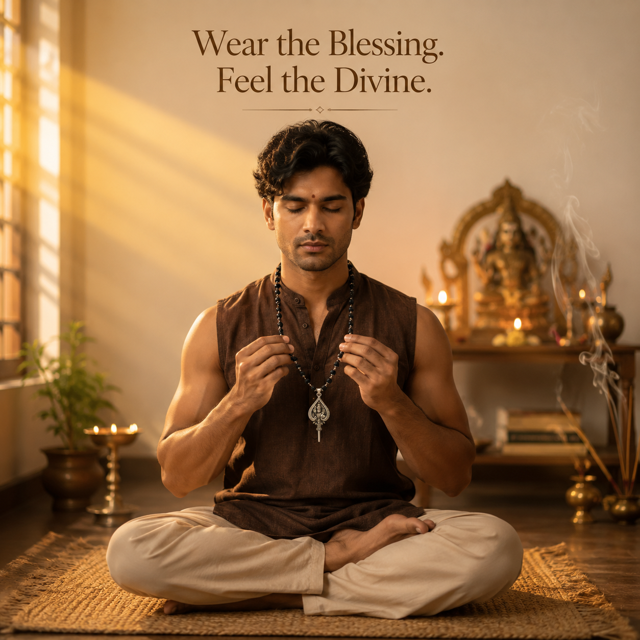 Karungali Silver Plated Mala with Murugan Vel Pendant | 54 Sacred Ebony Beads