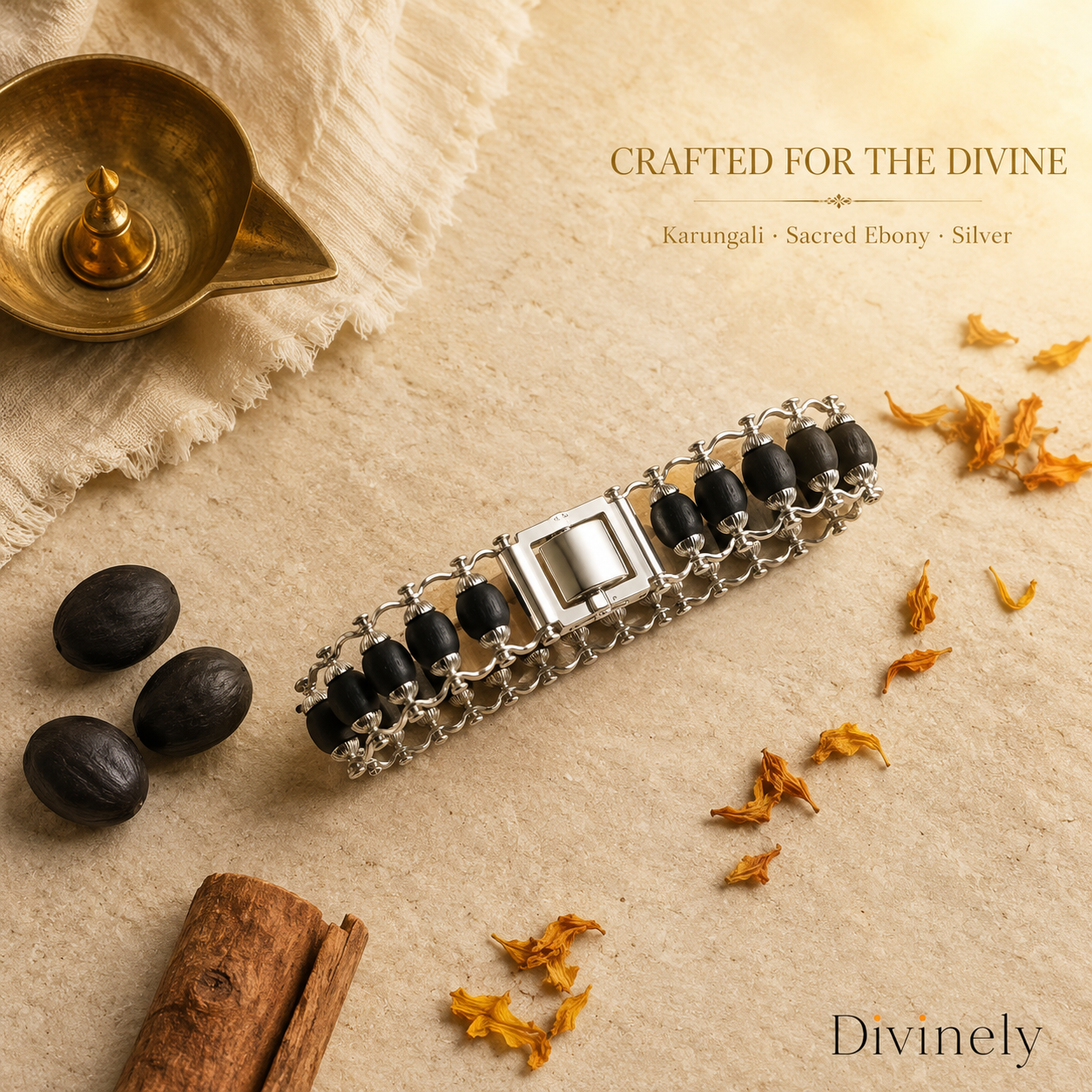 Karungali Metal Bracelet for Men | Sacred Ebony Wood & Silver-Toned Design