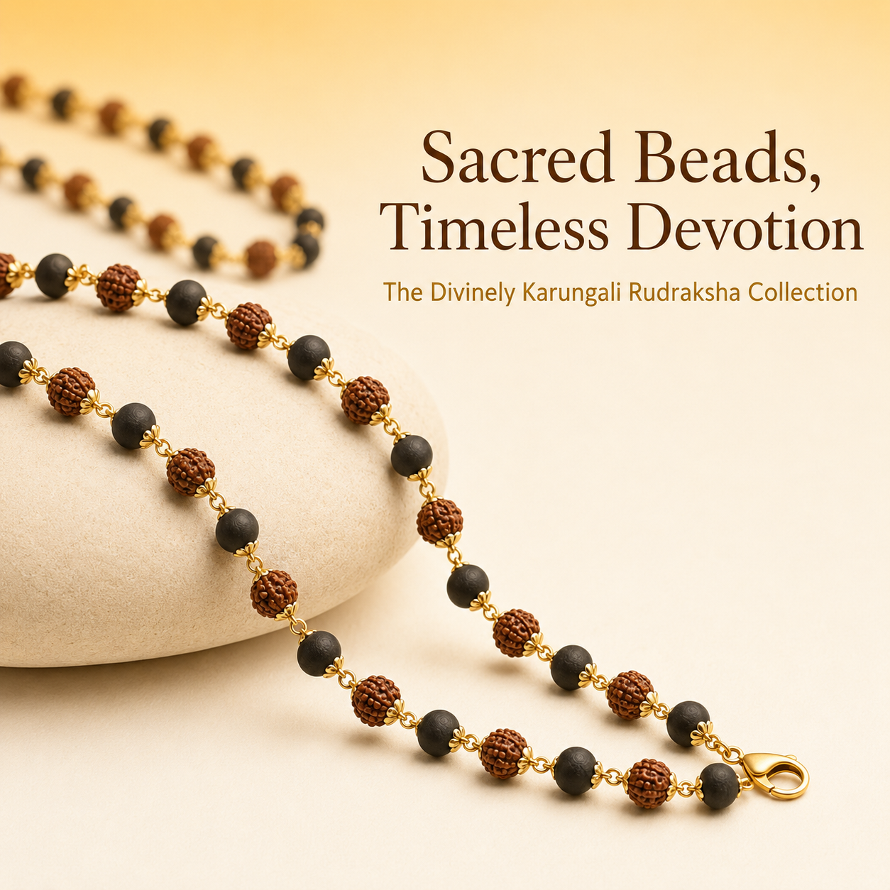 Karungali Rudraksha Gold Mala | 54 Handcrafted Beads | Spiritual Protection & Meditation Necklace | Premium Gold-Tone Finish
