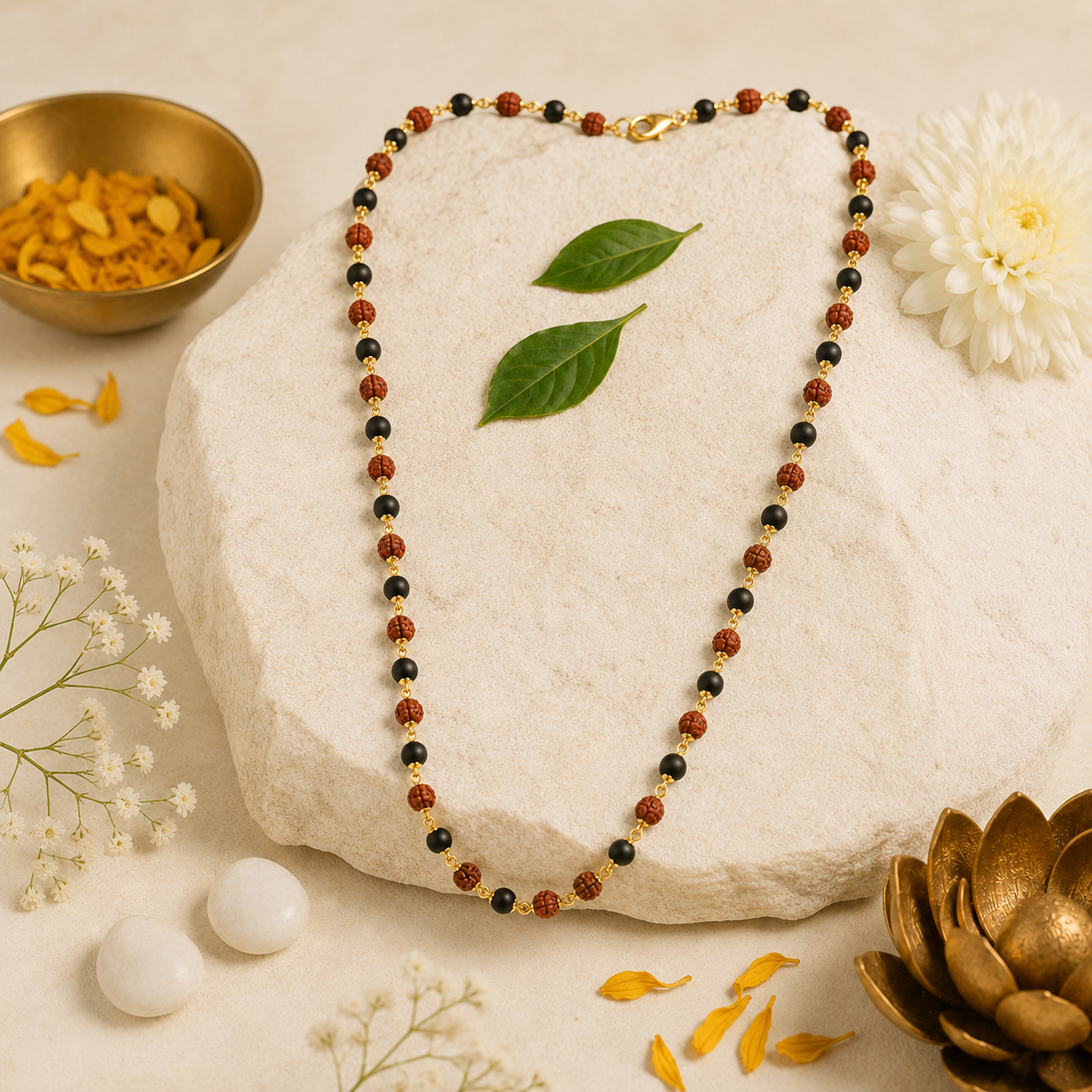 Karungali Rudraksha Gold Mala | 54 Handcrafted Beads | Spiritual Protection & Meditation Necklace | Premium Gold-Tone Finish