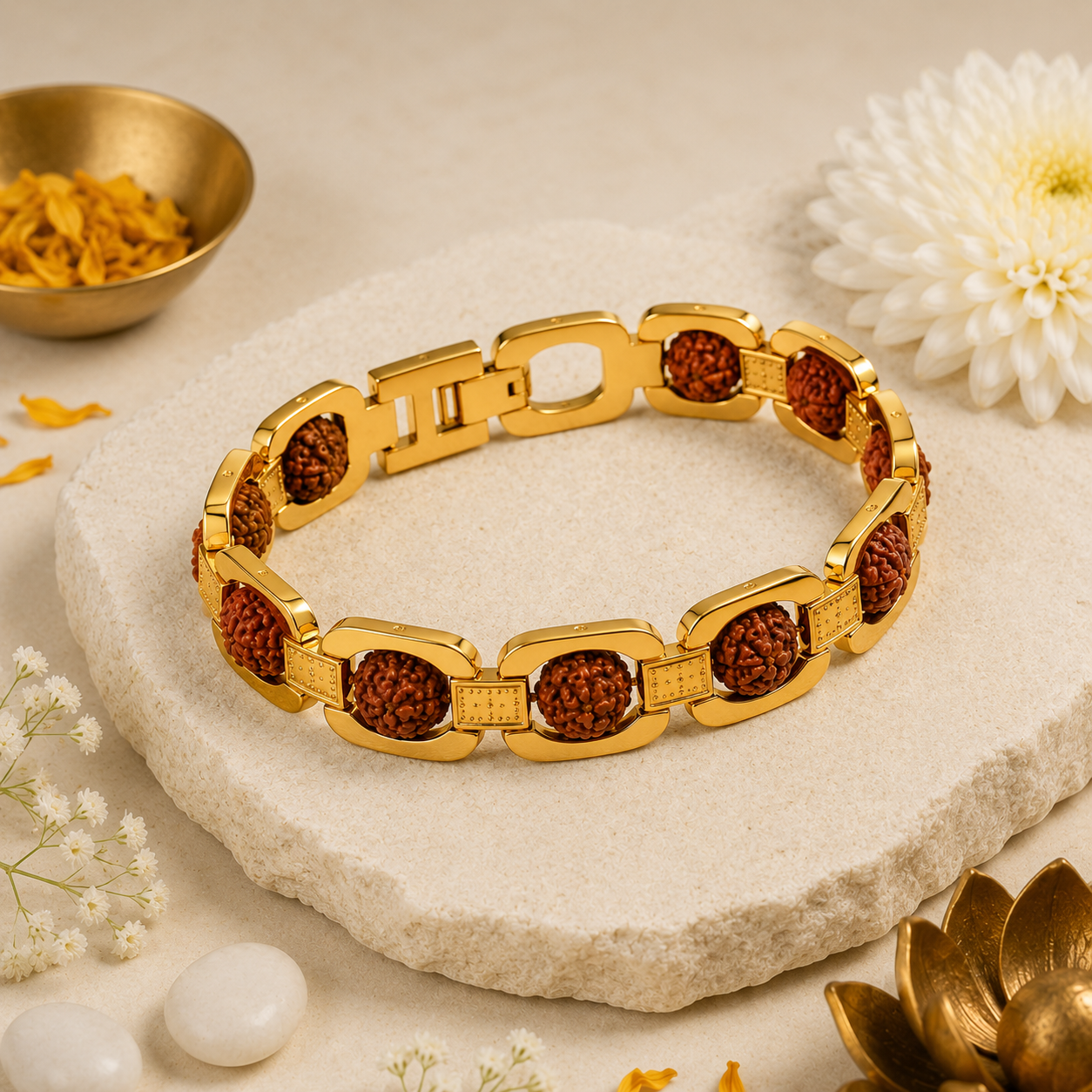 Gold Plated Rudraksha Essential Bracelet for Men & Women | Premium Gold-Tone Finish | Spiritual Fashion Bracelet