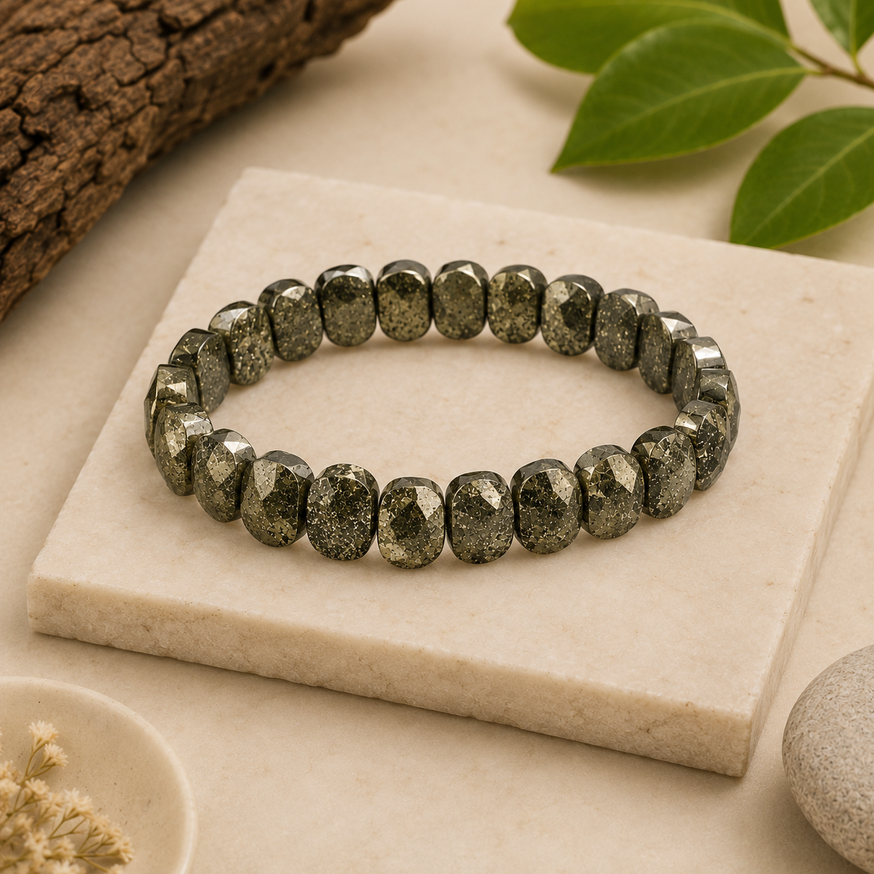 Pyrite Pyramid Bracelet | Natural Pyrite Stone Bracelet for Prosperity, Protection & Confidence