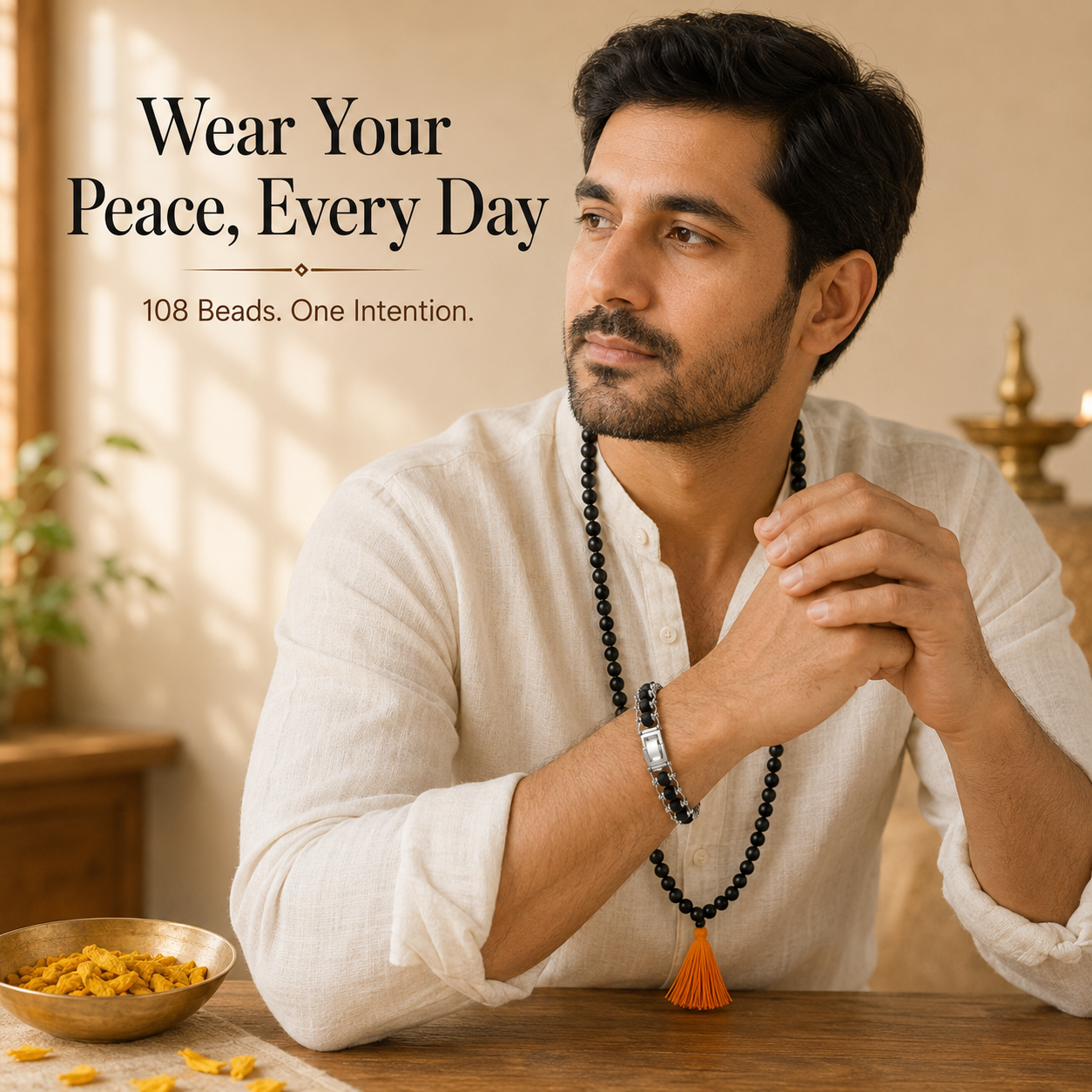 Karungali Mala 108 Beads & Silver-Tone Cycle Bracelet Combo | Premium Spiritual Jewelry for Men & Women