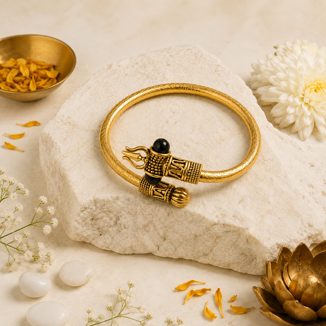 Trishul Damroo Karungali Kada – Gold Colour Spiritual Kada for Men & Women