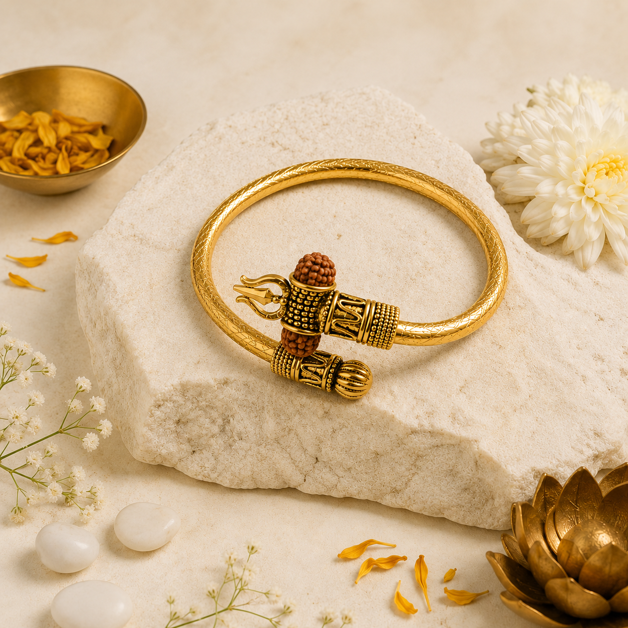 Trishul Damroo Rudraksh Kada – Gold Colour Spiritual Kada for Men & Women