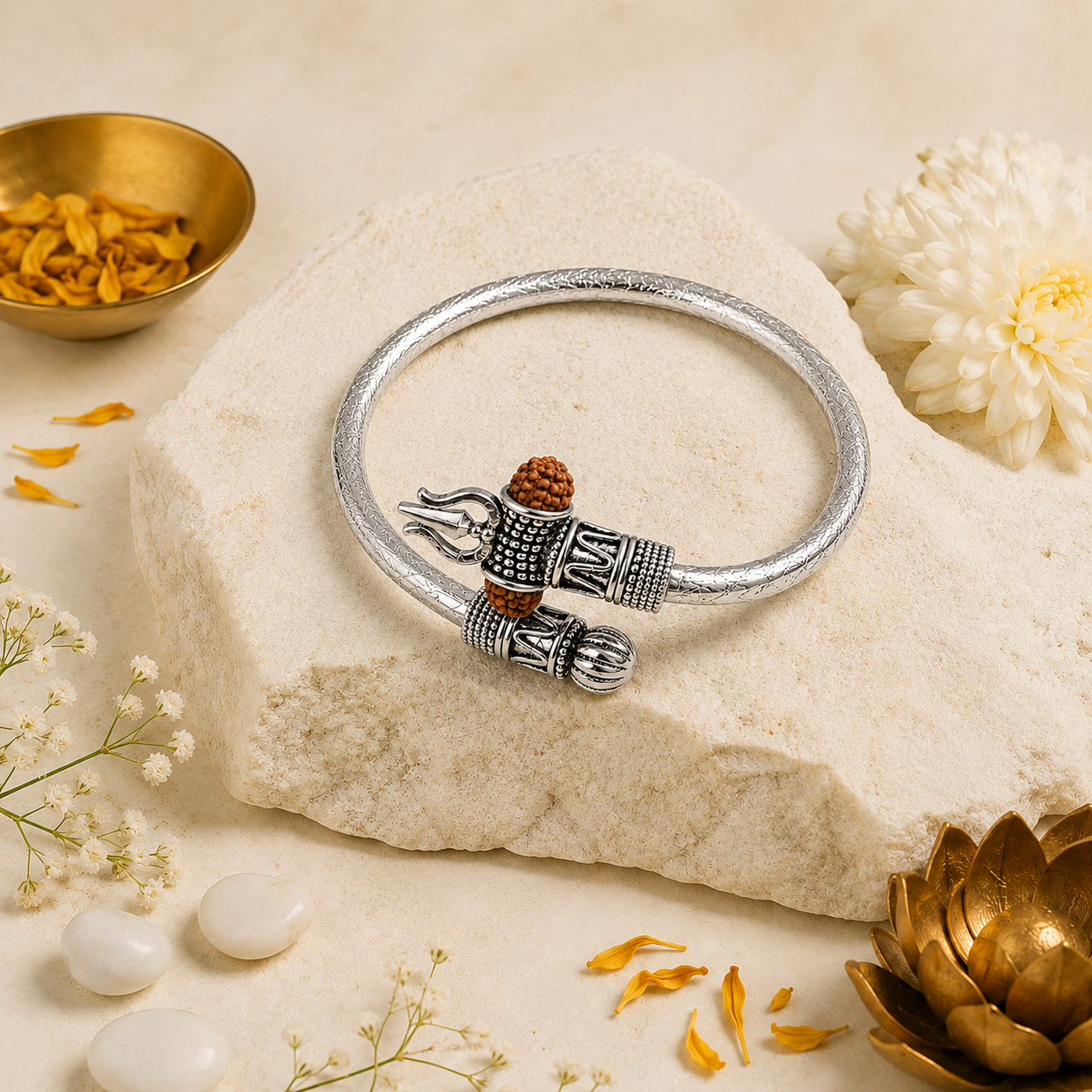Trishul Damroo Rudraksh Kada – Silver Colour Spiritual Kada for Men & Women