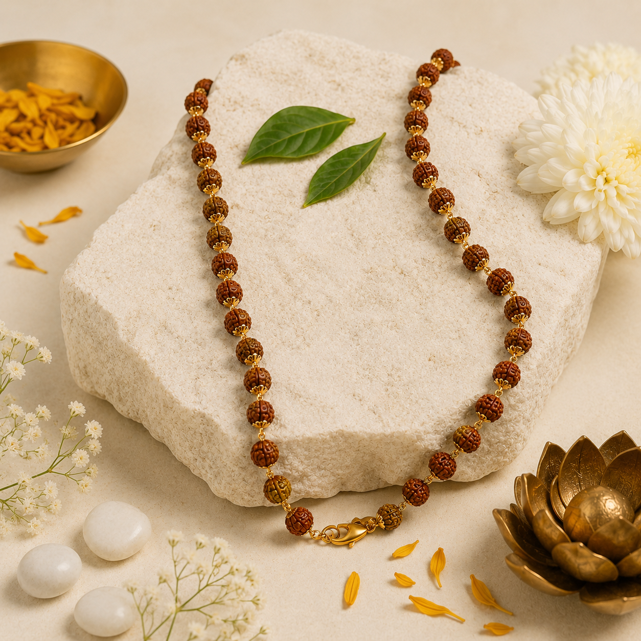 Gold Colour Rudraksha Mala – 54 Beads | Premium Spiritual Prayer Mala | Meditation, Japa & Daily Wear | Sacred Hindu Mala for Men & Women