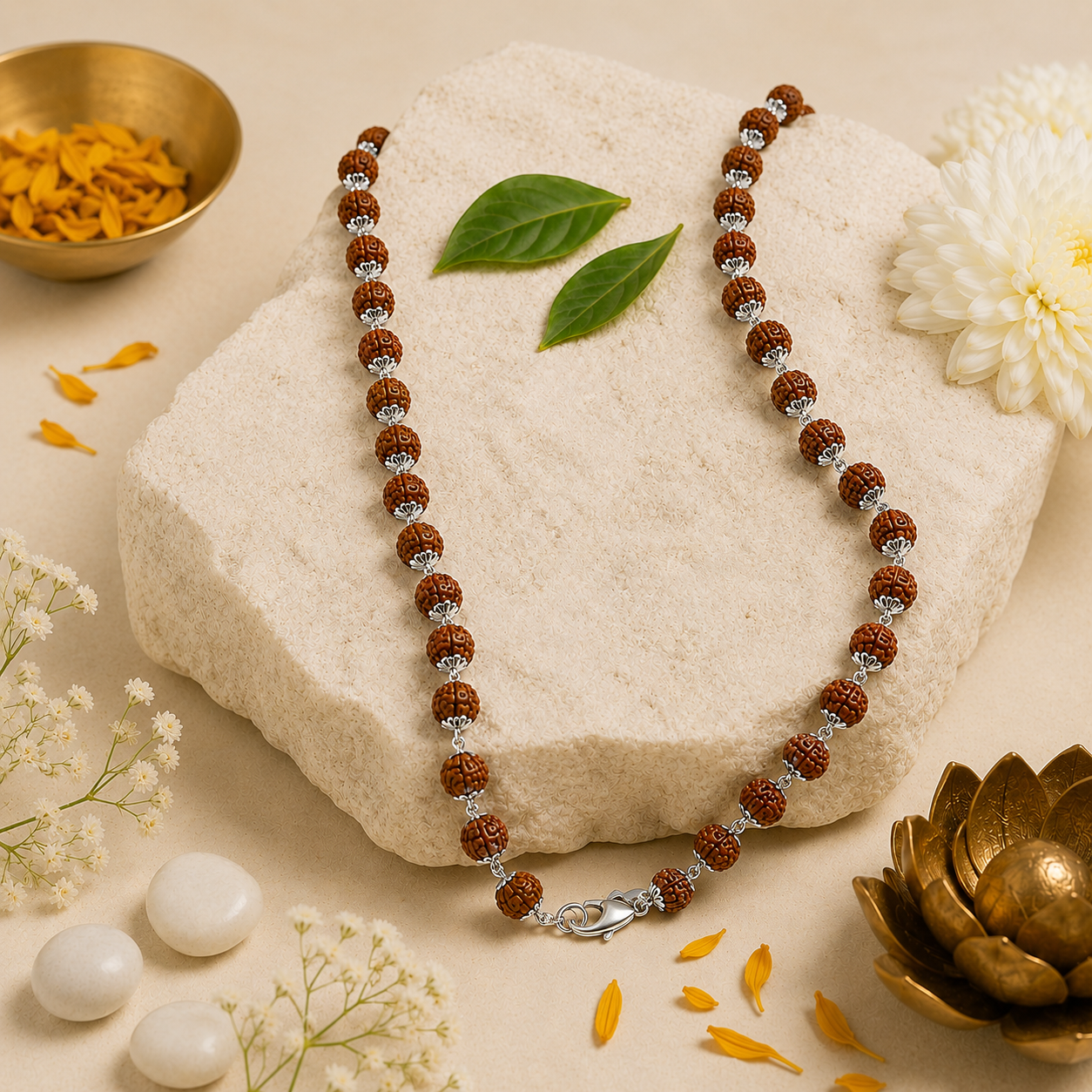 Silver Colour Rudraksha Mala – 54 Beads | Premium Spiritual Prayer Mala | Meditation, Japa & Daily Wear | Sacred Hindu Mala for Men & Women