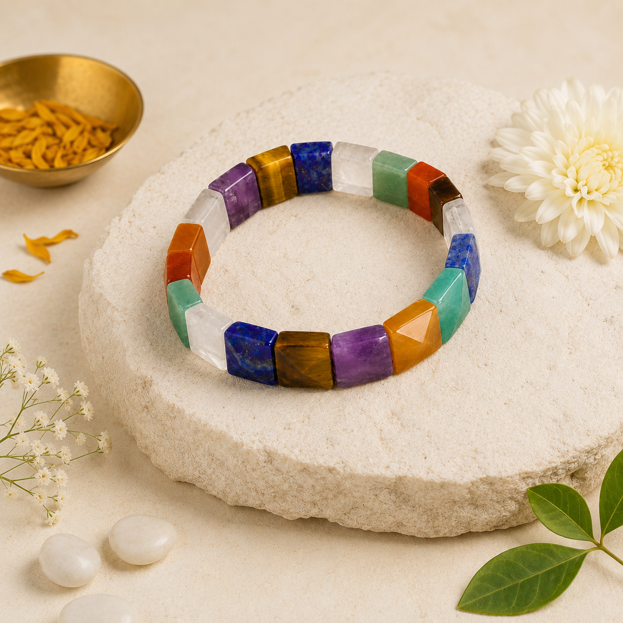7 Chakra Rectangle Bracelet for Men & Women | Natural Healing Crystal Bracelet | Balancing Energy Stones | Adjustable Spiritual Bracelet for Meditation, Yoga & Daily Wear