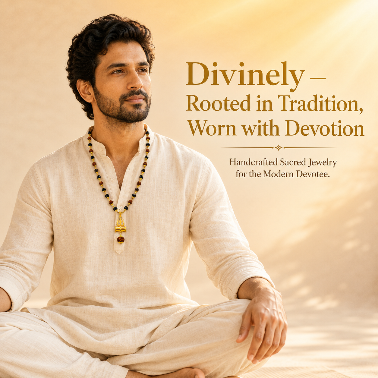 Karungali Rudraksha Gold Mala with Trishul Damru Pendant | 54 Beads | Premium Gold-Tone Spiritual Necklace for Men & Women