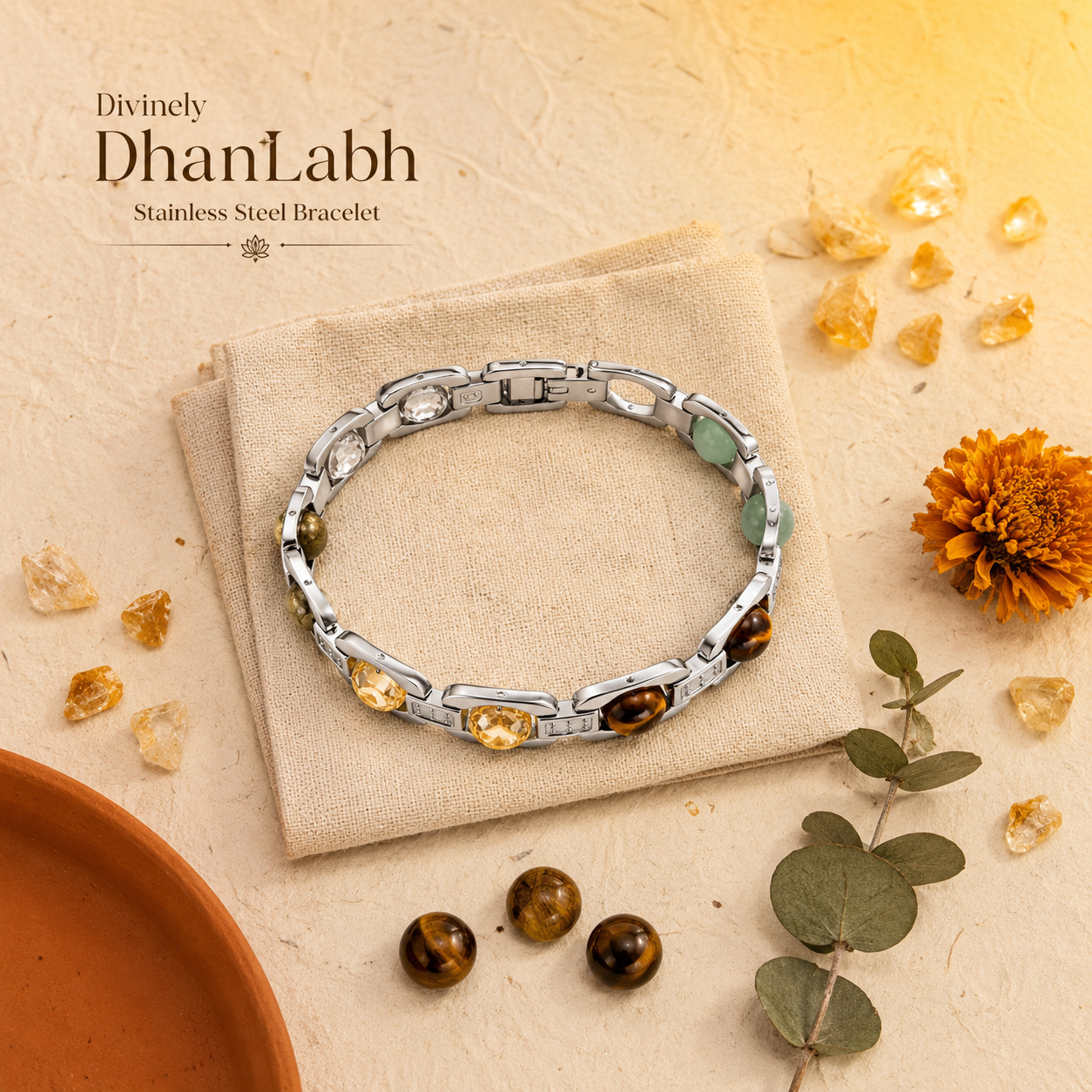 Dhanlabh Silver Multi Stone Bracelet