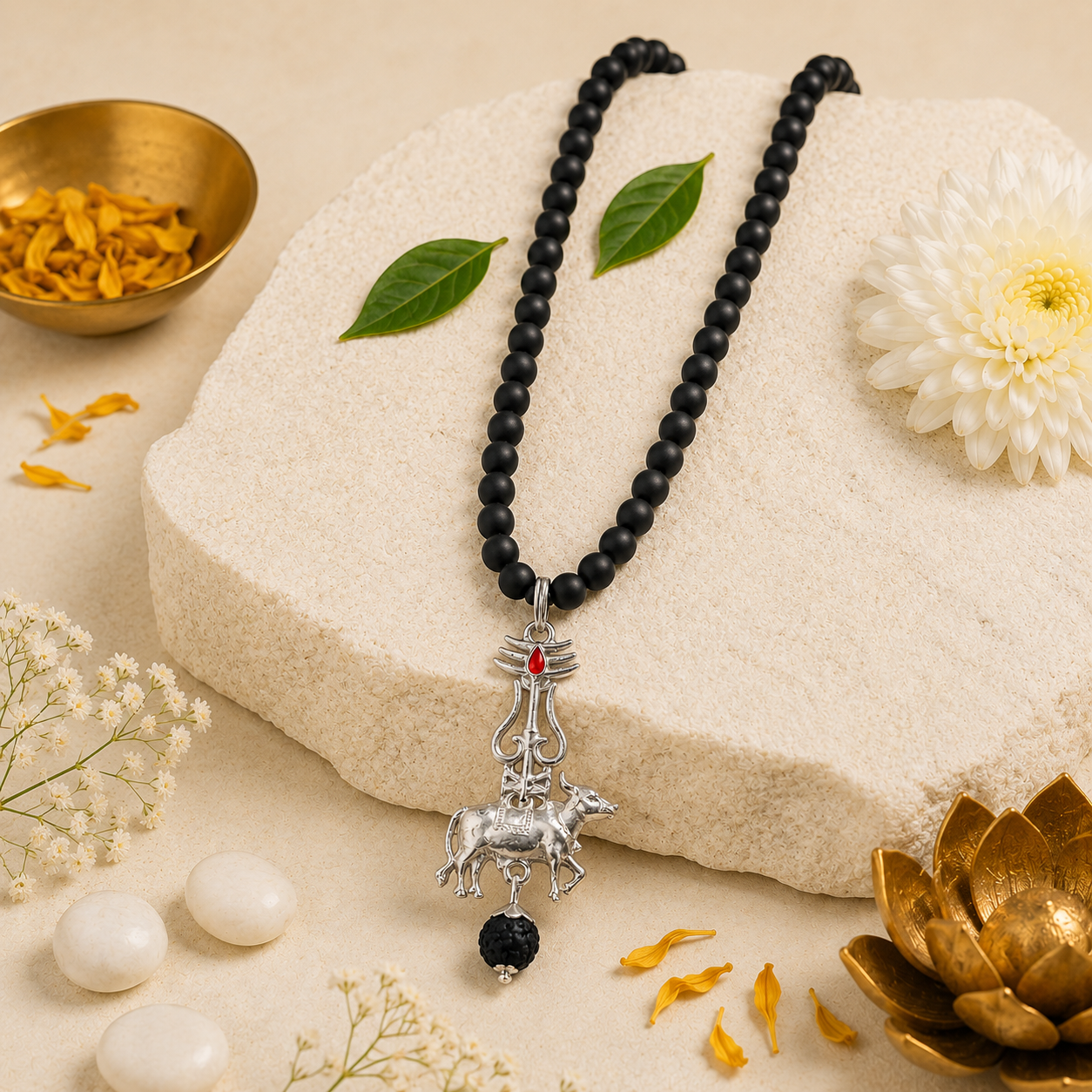 Sacred Karungali Mala – 108 Prayer Beads & Nandi Pendant