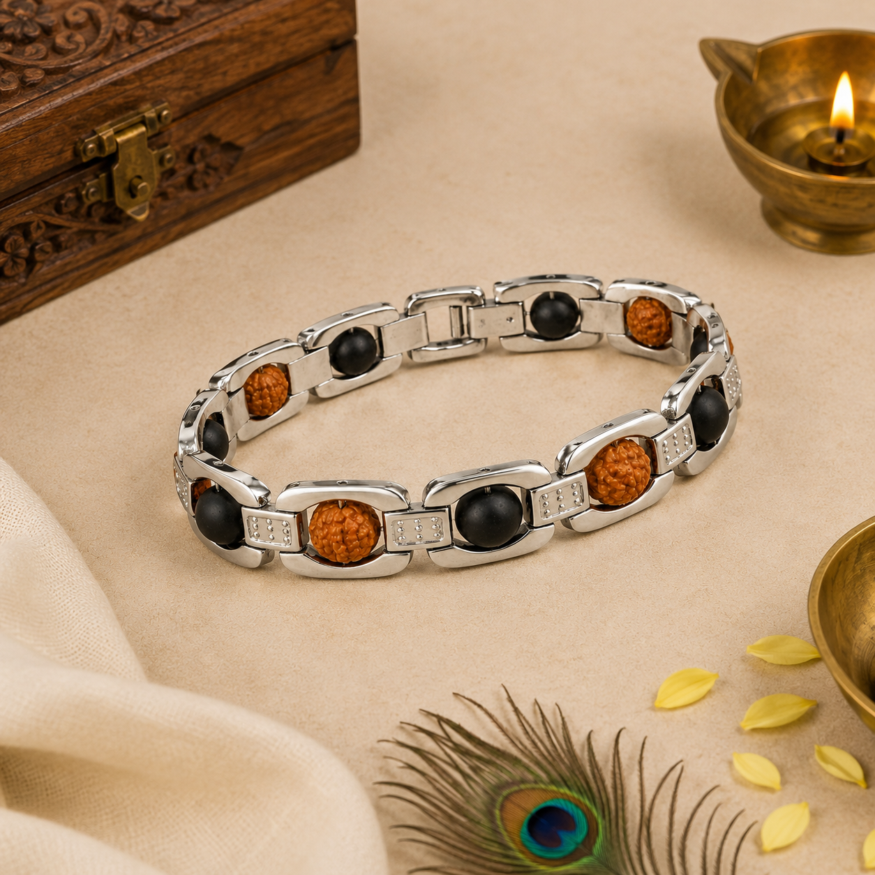 Karungali Rudraksha Metal Bracelet for Men & Women | Sacred Strength & Spiritual Balance