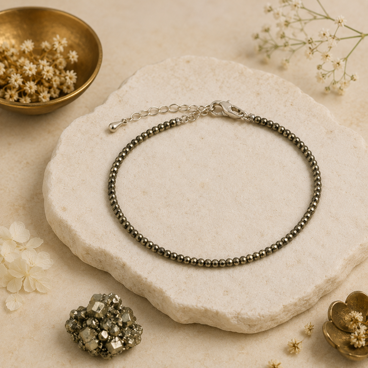 Raw Pyrite Anklet – Natural Pyrite Stone Adjustable Anklet for Everyday Elegance