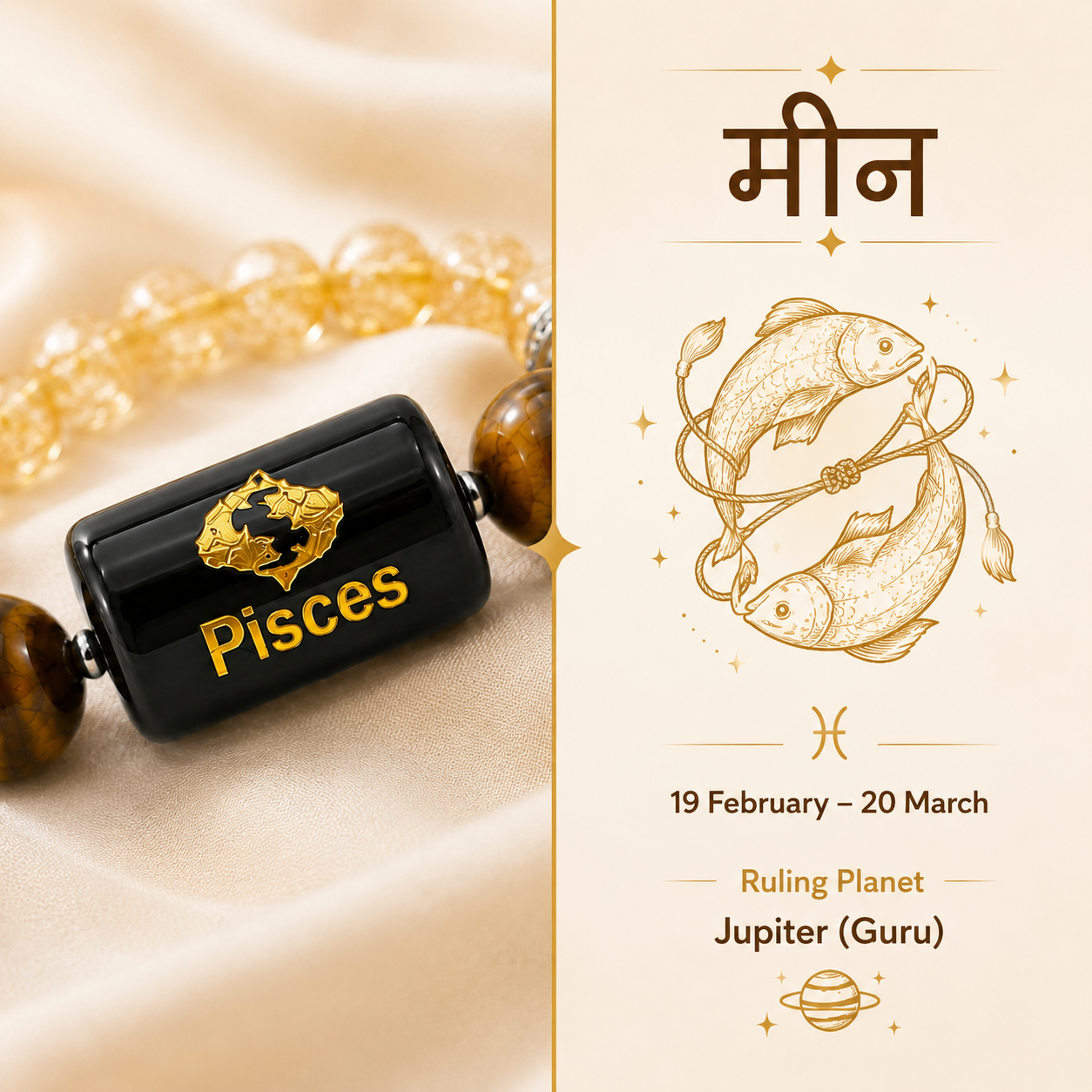 Pisces (मीन राशि) Zodiac Citrine & Tiger Eye Bracelet | Positivity, Intuition & Confidence | Adjustable Unisex Crystal Bracelet