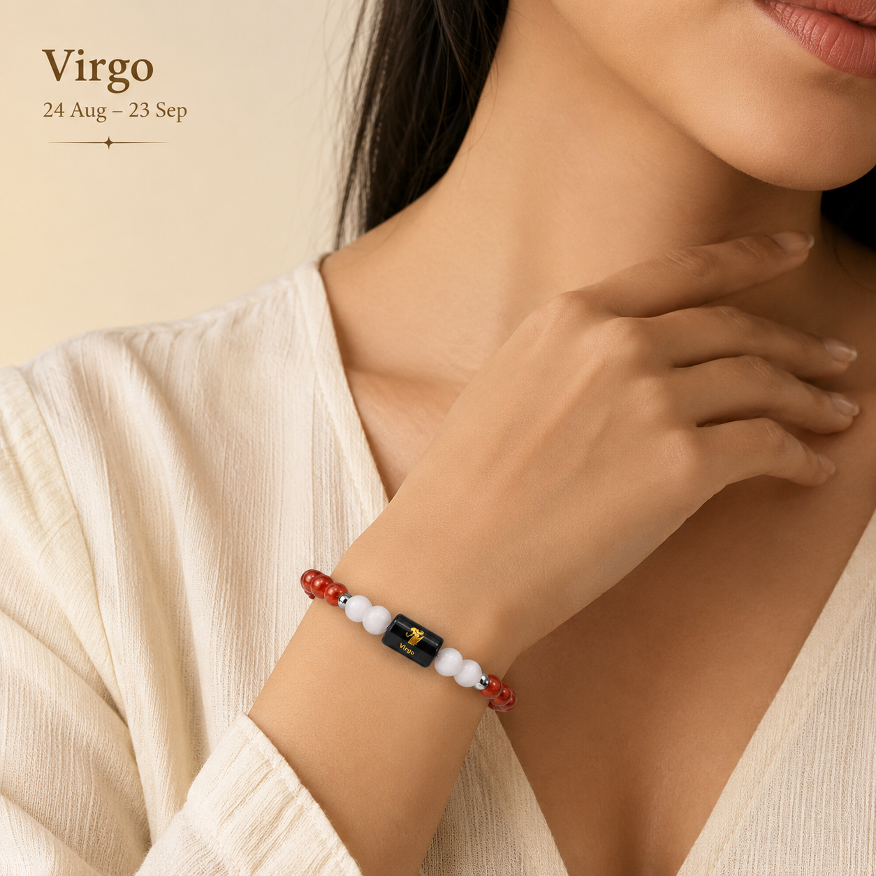 Virgo (कन्या राशि) Zodiac Carnelian & Milky Quartz Bracelet for Men & Women | Virgo Birthstone Crystal Bracelet | Adjustable Energy Bracelet for Positivity, Clarity & Confidence