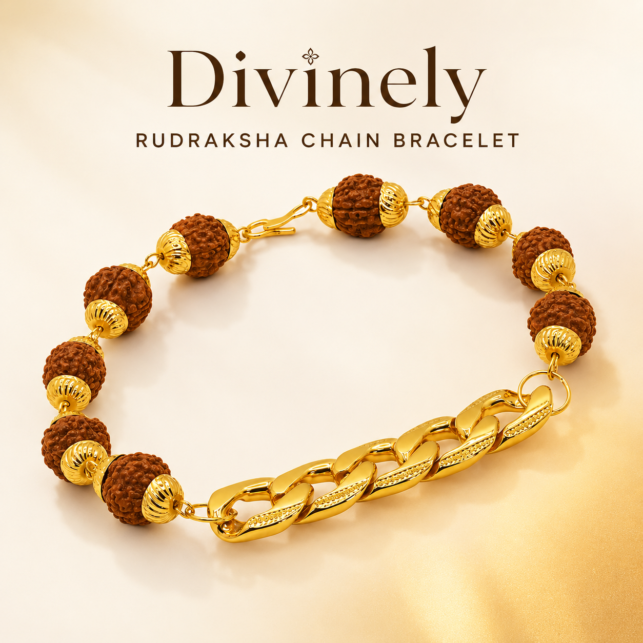 Gold Plated Rudraksha Chain Bracelet for Men & Women | Spiritual Style Bracelet | Premium Gold-Tone Finish | Adjustable Fashion Bracelet