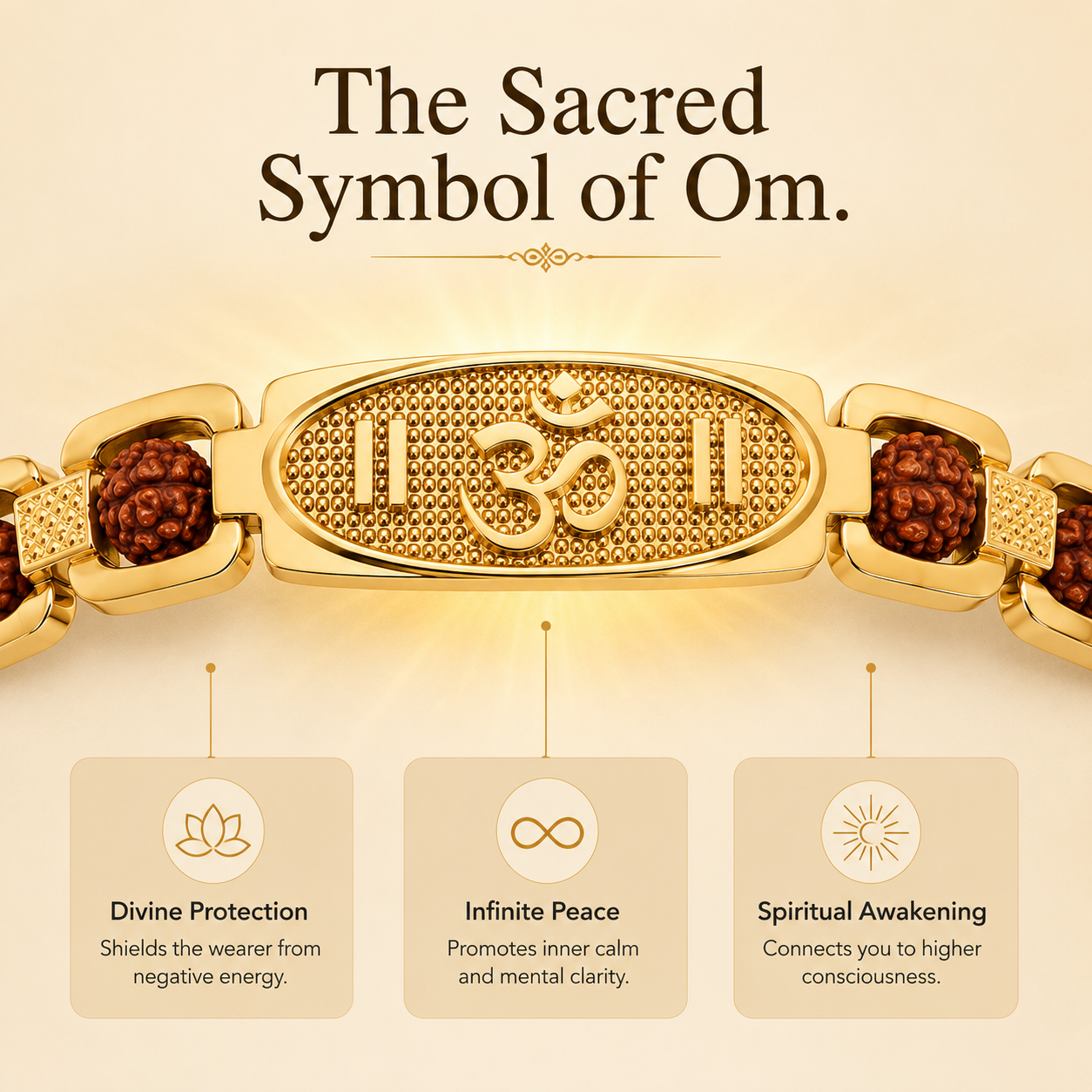 Gold Plated Rudraksha Om Bracelet for Men & Women | Premium Gold-Tone Finish | Om Symbol Spiritual Bracelet