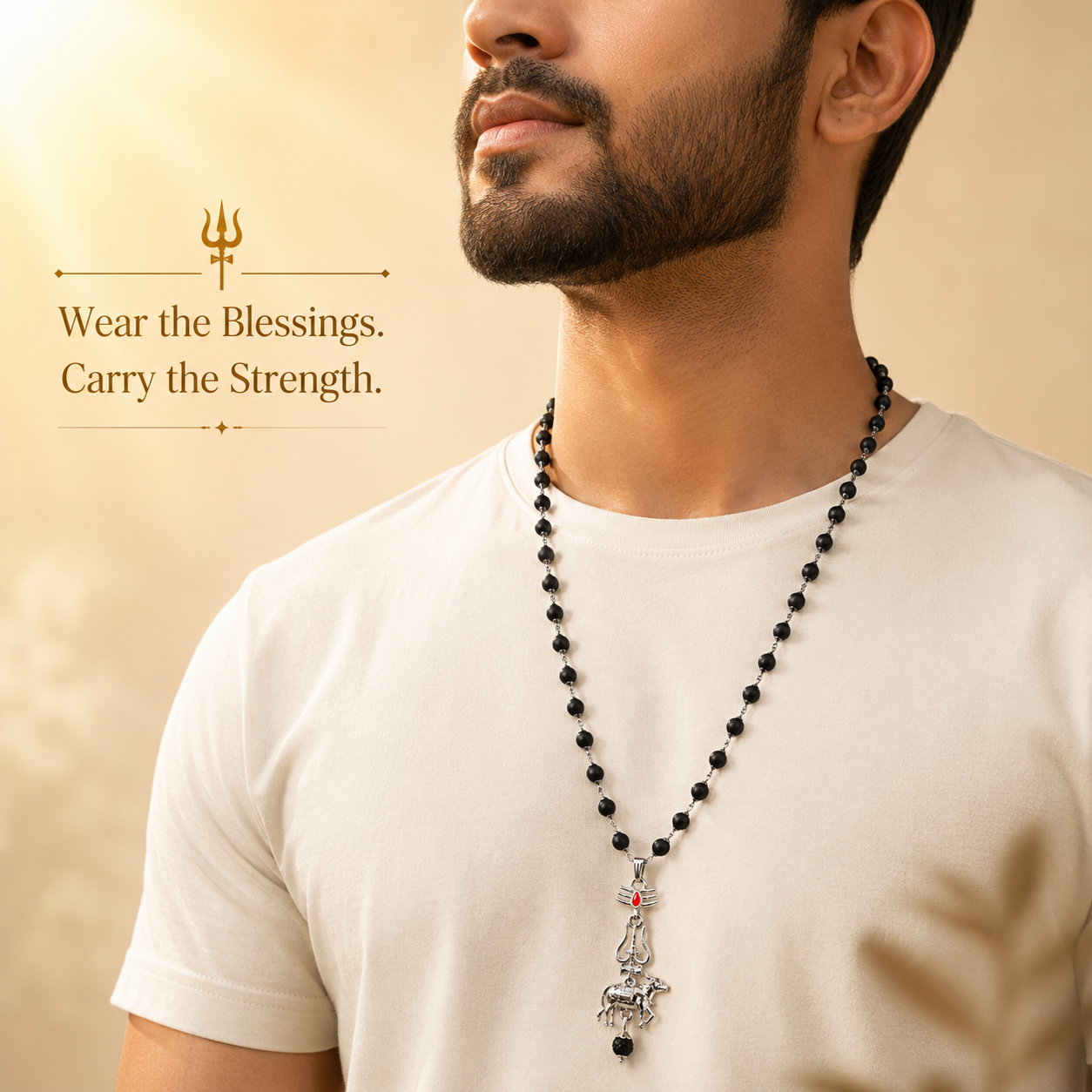 Karungali Silver-Tone Mala – 54 Beads with Sacred Nandi & Trishul Pendant
