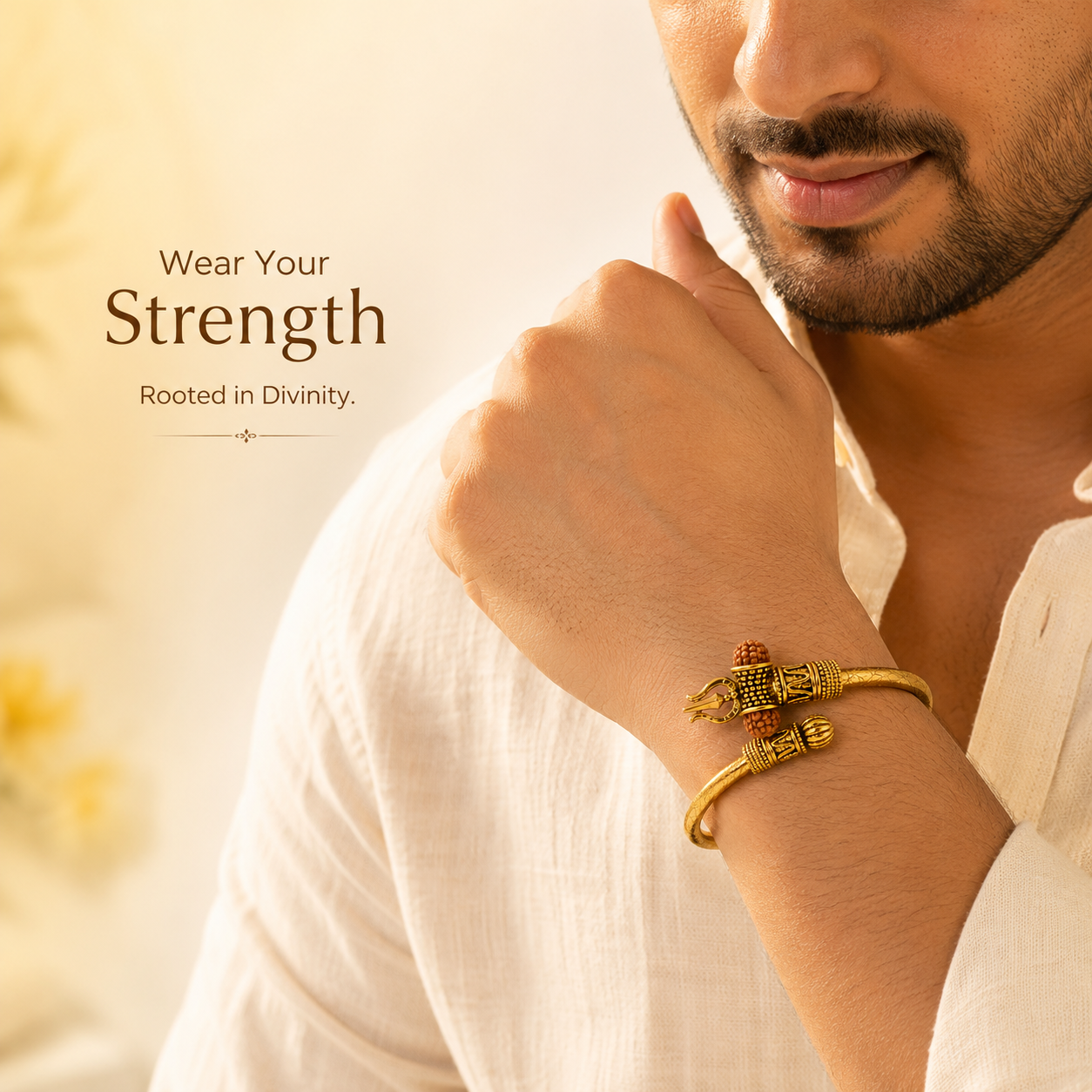 Trishul Damroo Rudraksh Kada – Gold Colour Spiritual Kada for Men & Women