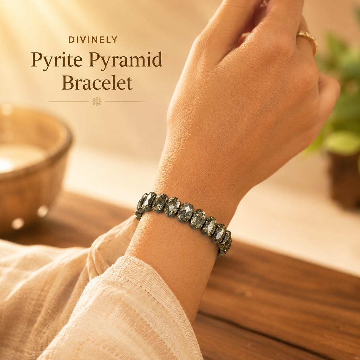 Pyrite Pyramid Bracelet | Natural Pyrite Stone Bracelet for Prosperity, Protection & Confidence