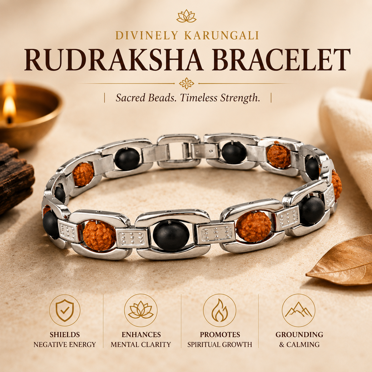 Karungali Rudraksha Metal Bracelet for Men & Women | Sacred Strength & Spiritual Balance