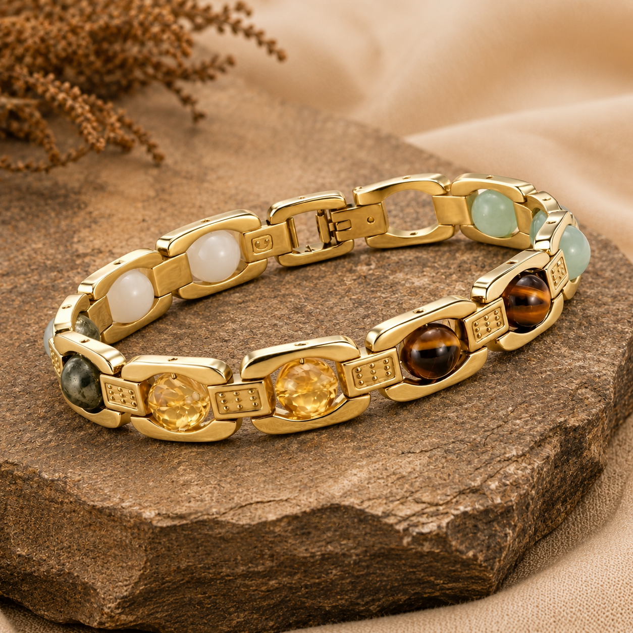 Dhanlabh Gold Plated Bracelet Multi Stone Bracelet