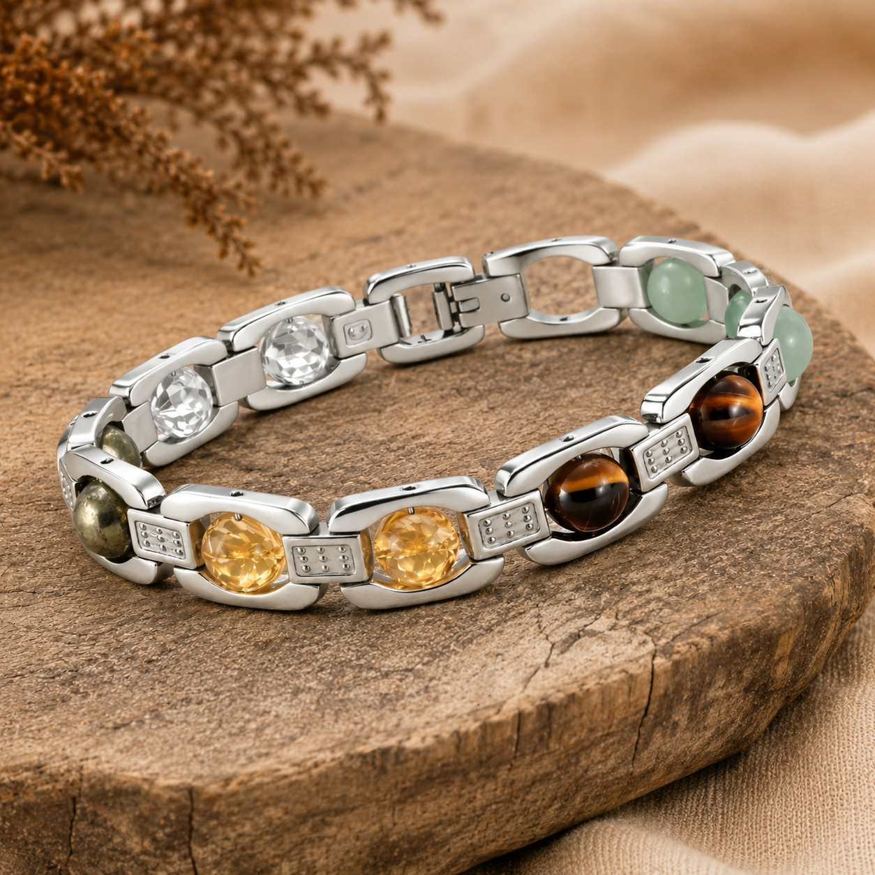 Dhanlabh Silver Multi Stone Bracelet